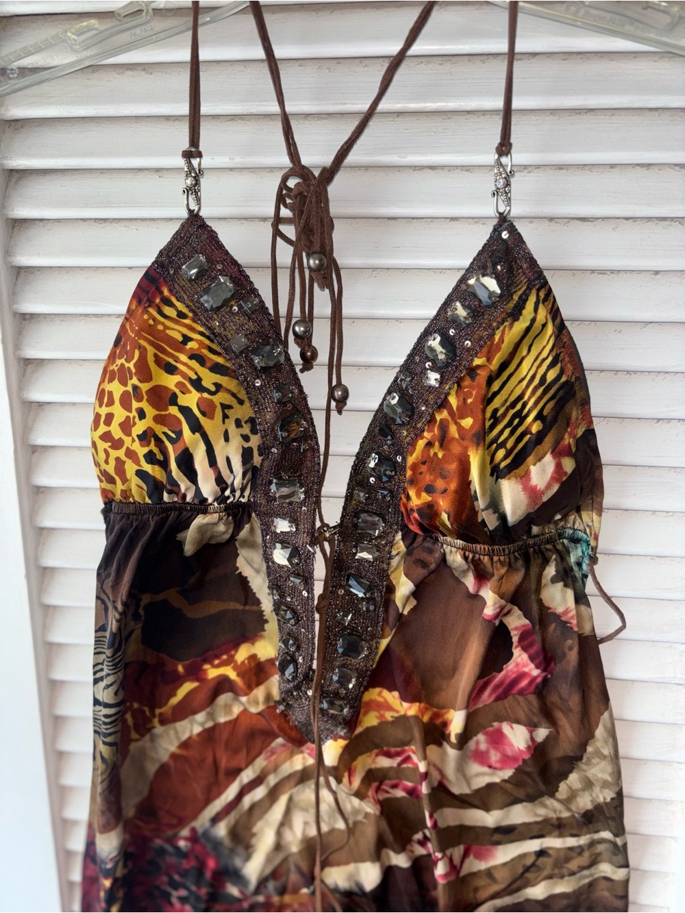 Boho Halter Maxi Dress in Brown Multi - Picture 2 of 3